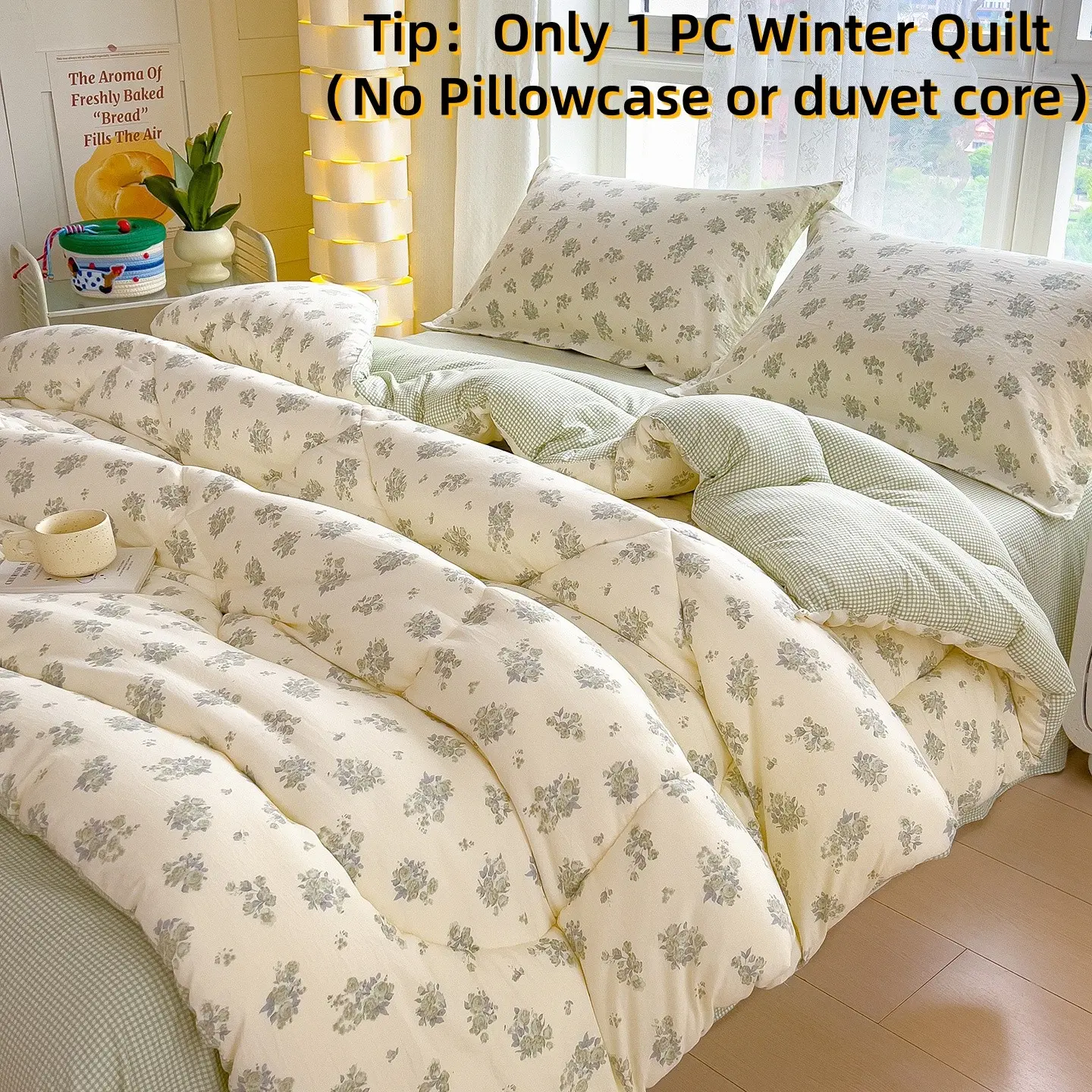 1 PC Soft Warm Plaid Winter Blanket, Skin-Friendly Antibacterial Down Alternative Quilt, Breathable Fluffy Bed Cover, All-Season Comfort