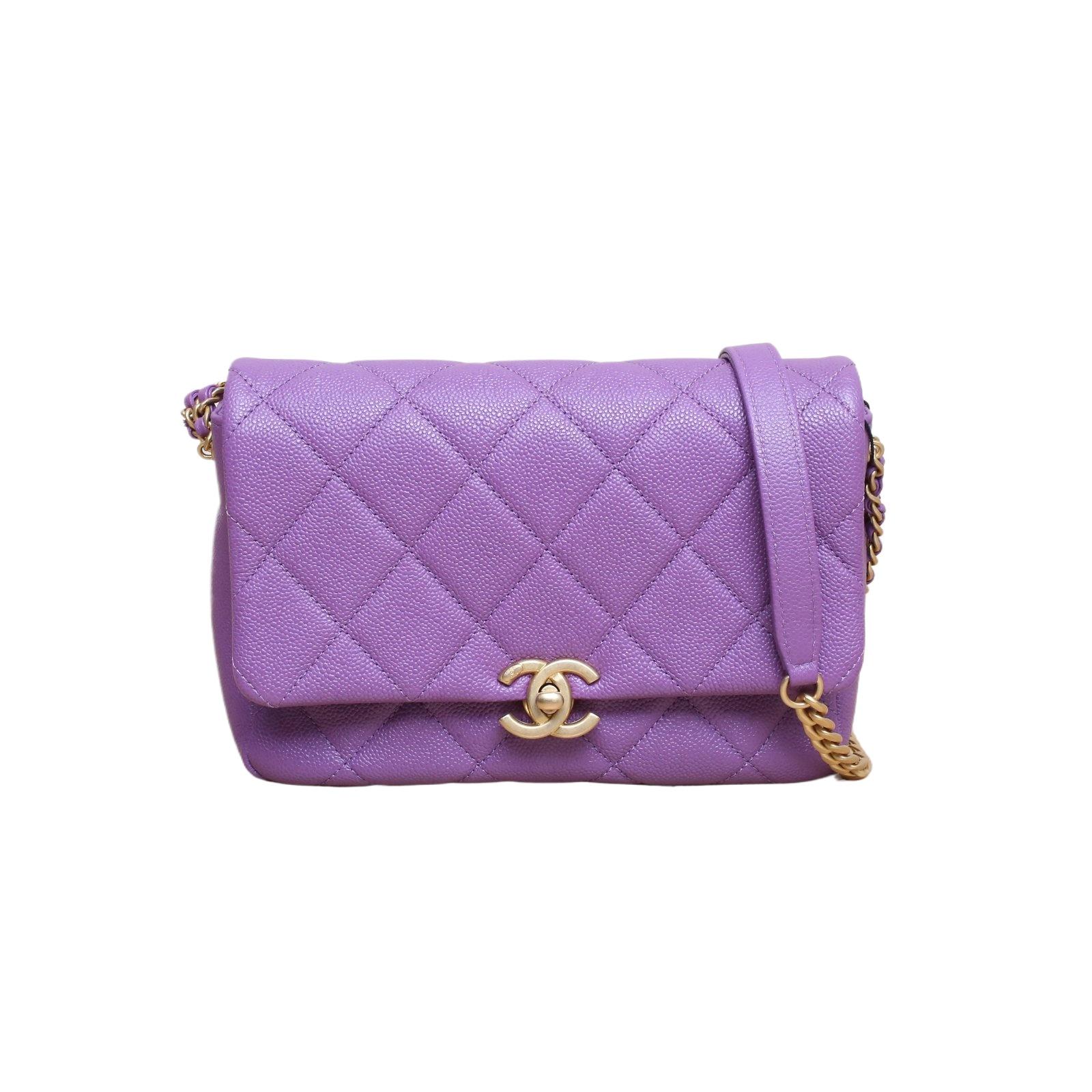 Pre-owned CHANEL 【Diz】P215969561CHANEL 22P Flap Bag, 21cm Purple Grained