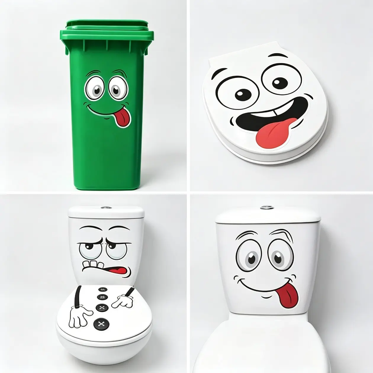 4-Piece Colorful Multi-Color Cartoon Faces Decorative Stickers - Fun Expressions, Playful Look, Self-Adhesive Waterproof Home Decor for Kitchens, Refrigerators, Walls