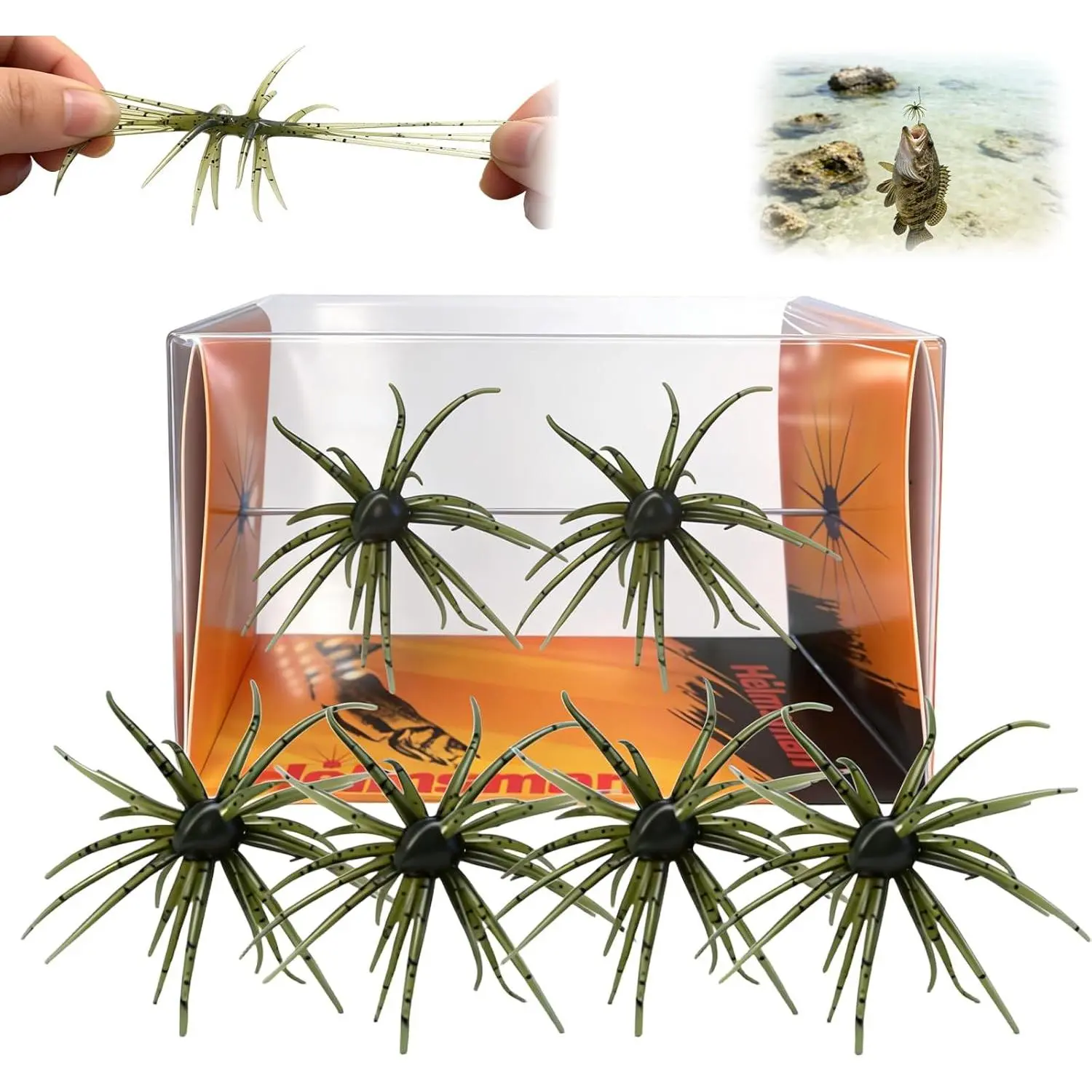 4Pcs TPR Plastic Sea Urchin Soft Bait, Realistic Fuzzy Dice Bass Fishing Lures, Floating Swimbait with Reflective Stars, for Wacky Rig & Drop Shot Finesse Fishing