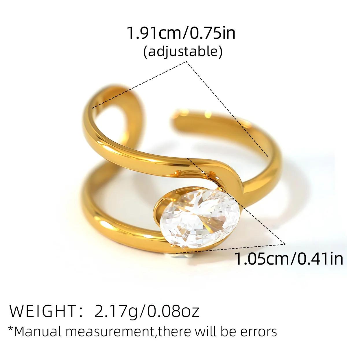 Statement Stainless Steel Delicate Shiny Cubic Zirconia Ring For Women High Quality 18K Gold PVD Plated Finger Jewelry Gift Gold-Plated Striped Couple Stacking Minimalist