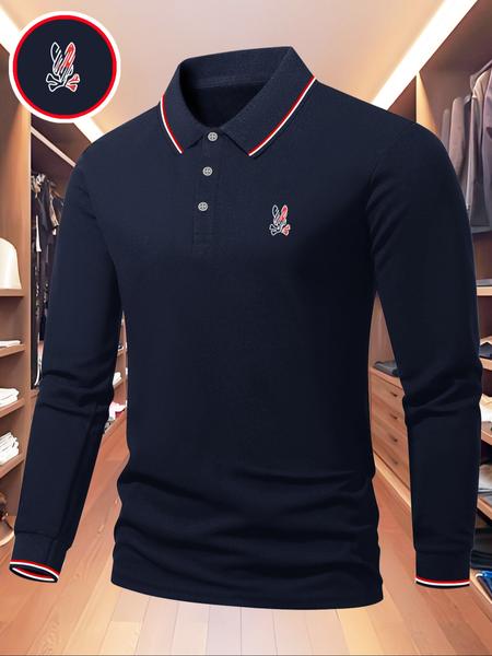 Men's Solid Color Long Sleeve Polo Shirt, High-End Fashionable Fabric for Comfort, Casual Sportswear for All Seasons, Perfect for Golf and Light Business Wear