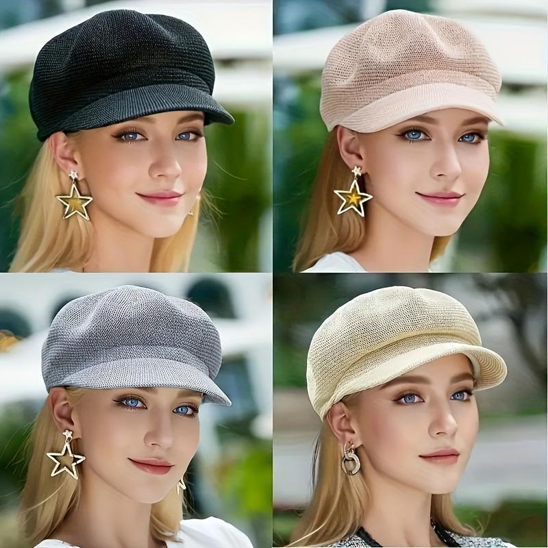 Women's Wide-Brim Sun Hat - Breathable Mesh Visor with Star Embellishments, Adjustable Snap Closure, Perfect for Spring/Summer Outdoor, Beach & Casual Outings