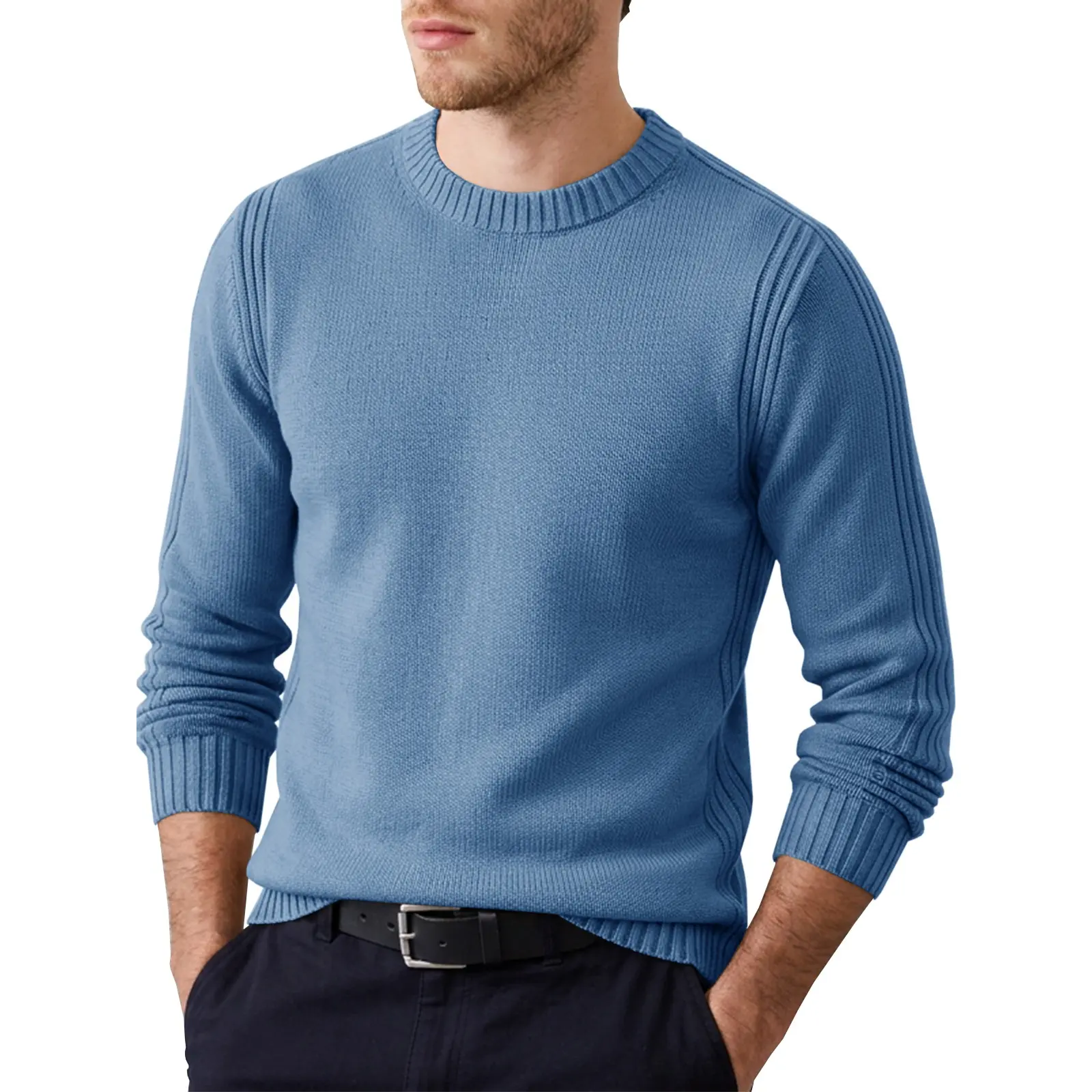 Runcati Men's Crewneck Pullover Sweater Casual Long Sleeve Slim Fit Sweaters | Long Sleeve Sweaters, Christmas Knitted Sweater, Fall Winter Pullover, Business Casual Knitwear, Ribbed Warm Basic Tops