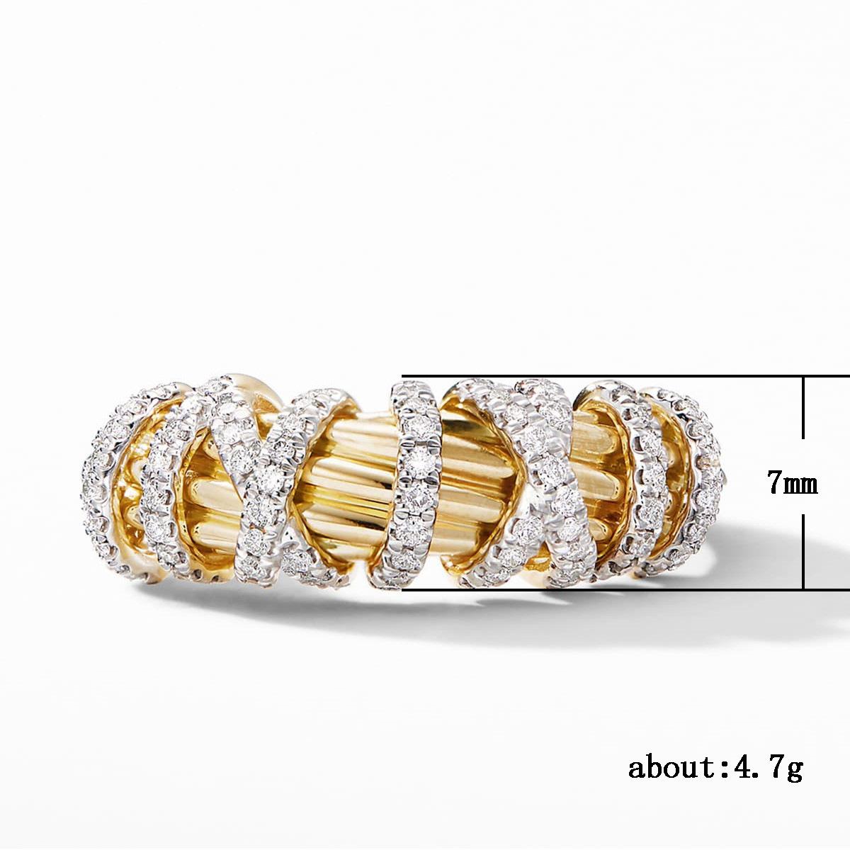 European Style Geometric Line Twisted Ring | Fashion Two-Tone Pave CZ Alloy Jewelry for Women