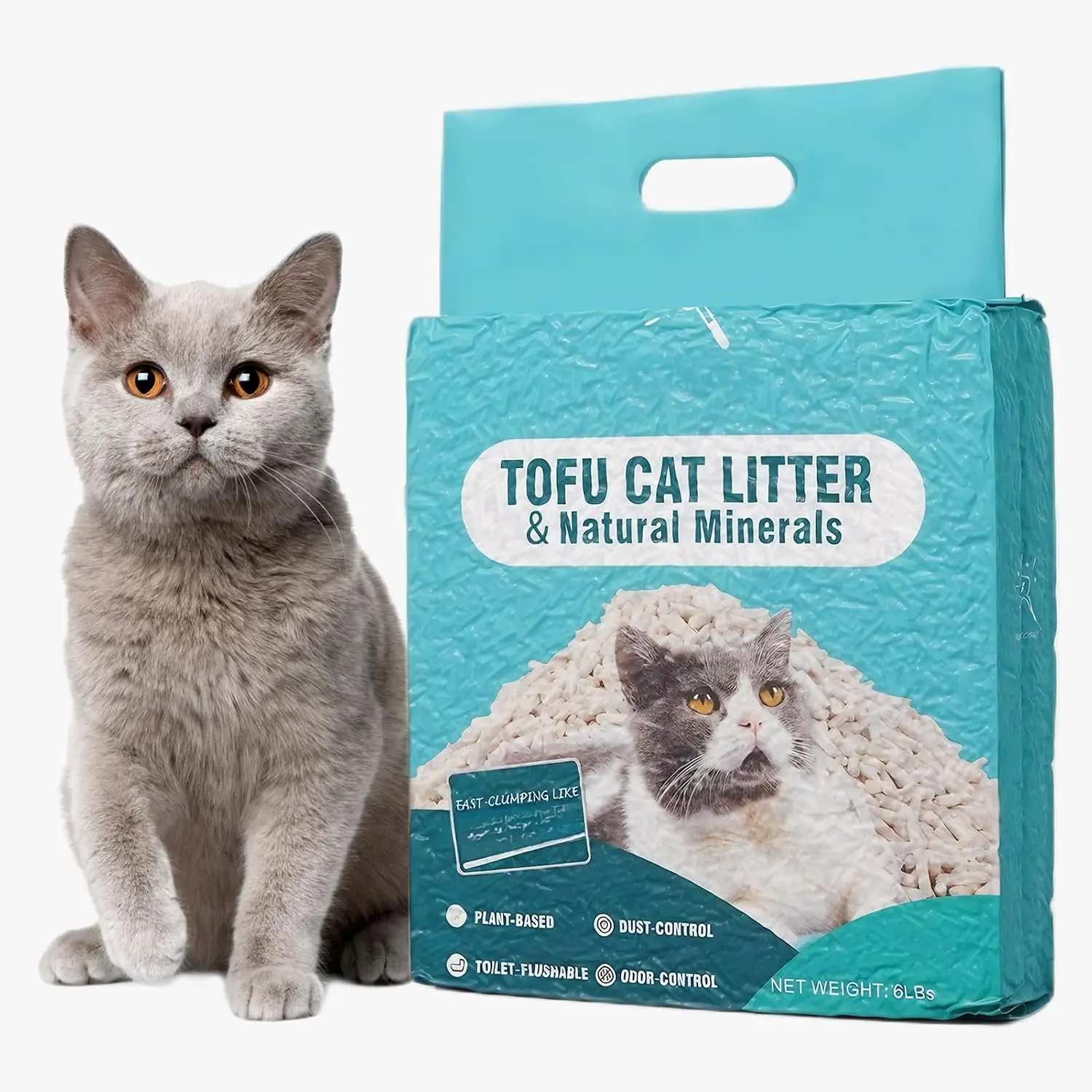 -Based  Litter, Odor Control Quick Clumping Tofu  Litter, 6 lbs, Low  Dust Control Lightweight Flushable Unscented  Kitty Litter