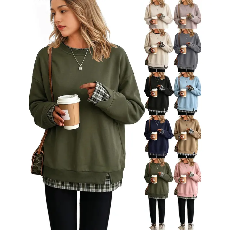 Thickened women's long-sleeved color-block sweatshirt, a popular autumn/winter item for couples and casual wear