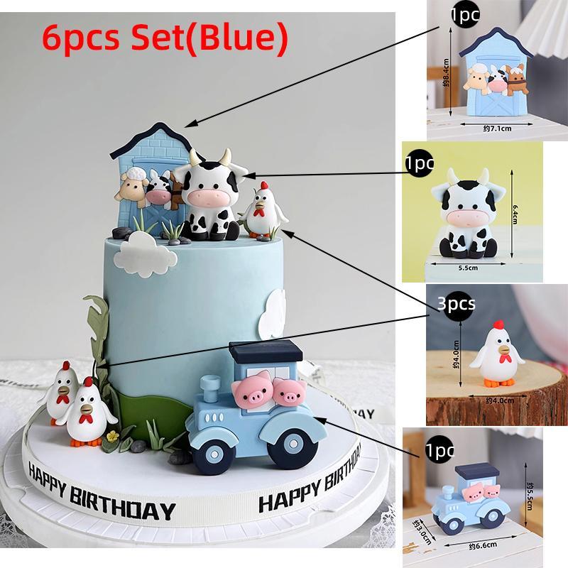 Farm Animal Cake Topper Cow ,Pig, Mountain Cattle, Chick Cake Decorations for Baby Shower Kids Happy 1st Birthday Party Supplies