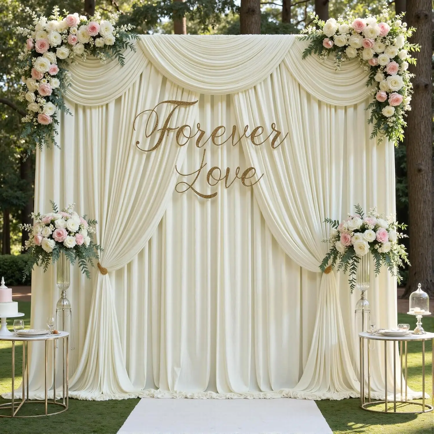 Ivory Wrinkle-Free Photography Backdrop - 2 Thick 5x12ft Panels (10x12ft Total) for Wedding Parties, Home & Festive Supplies Decor, Thick Panels