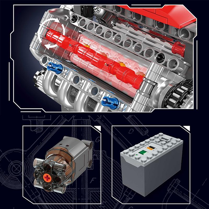 V8 Engine Building Blocks Set, DIY Building Model, 487pcs/box Assembly Bricks Ornaments, Collection for Adult Car Enthusiasts Gifts