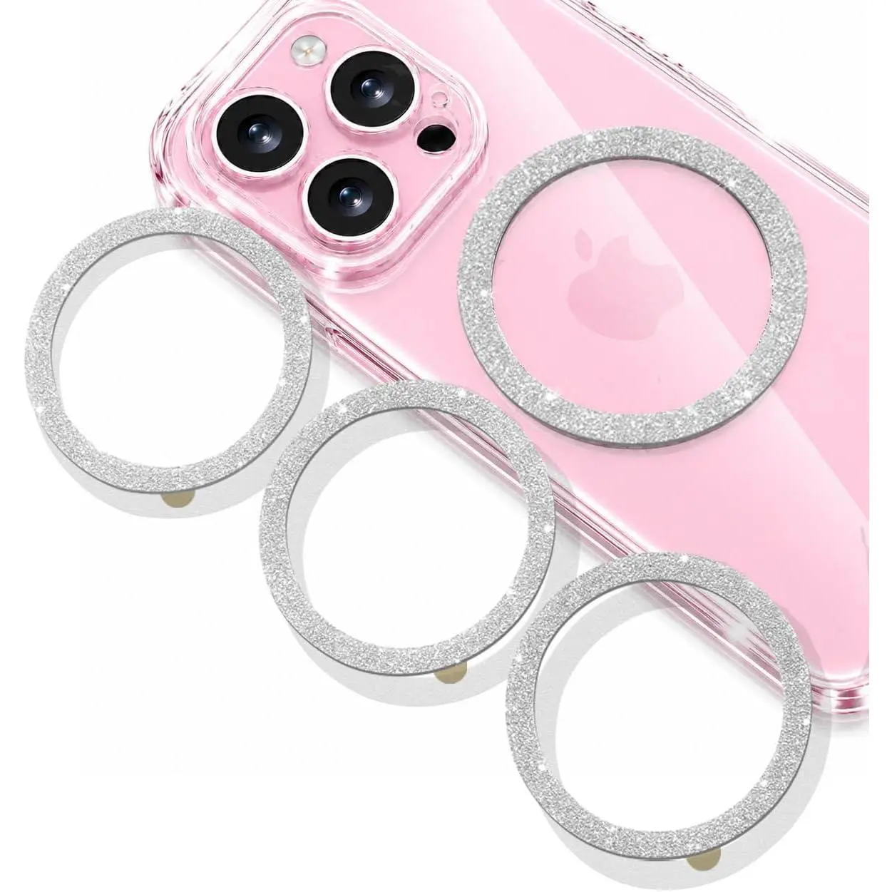 4-Piece Ultra-Thin Metal Magnetic Phone Mount Ring Kit, MagSafe-Compatible Smartphone Accessory with Glitter Finish Stickers, Easy-Install Grip Holder for iPhone/iPad Model 1, Galaxy & Handheld Devices w/ Manufacturer Warranty