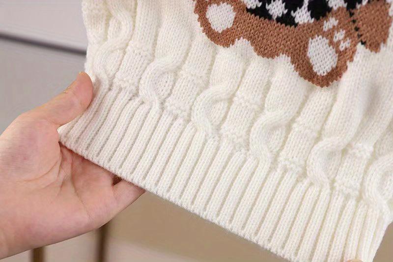 1pc Kids Cartoon Bear Turtleneck Sweater - 100% Acrylic Knit Fabric, Casual High Neck, Skinny Fit, Long Sleeve, Regular Length - Boys and Girls Fall/Winter Pullover Sweater