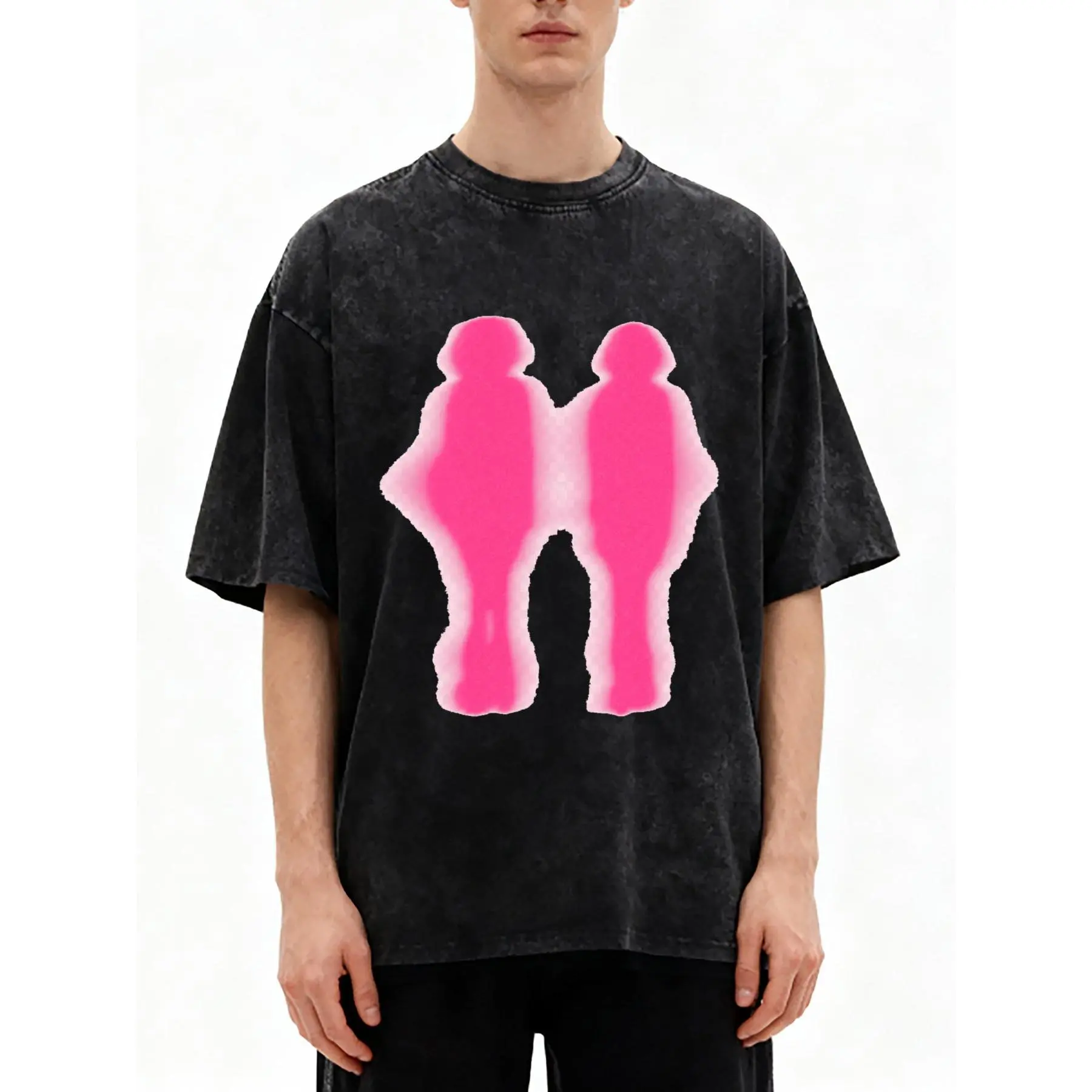 Women's Oversized Twin Silhouette Art Bold Print Casual Tee - Unisex 100% Cotton Short Sleeve Tops, Multi-Size, Cold Machine Wash