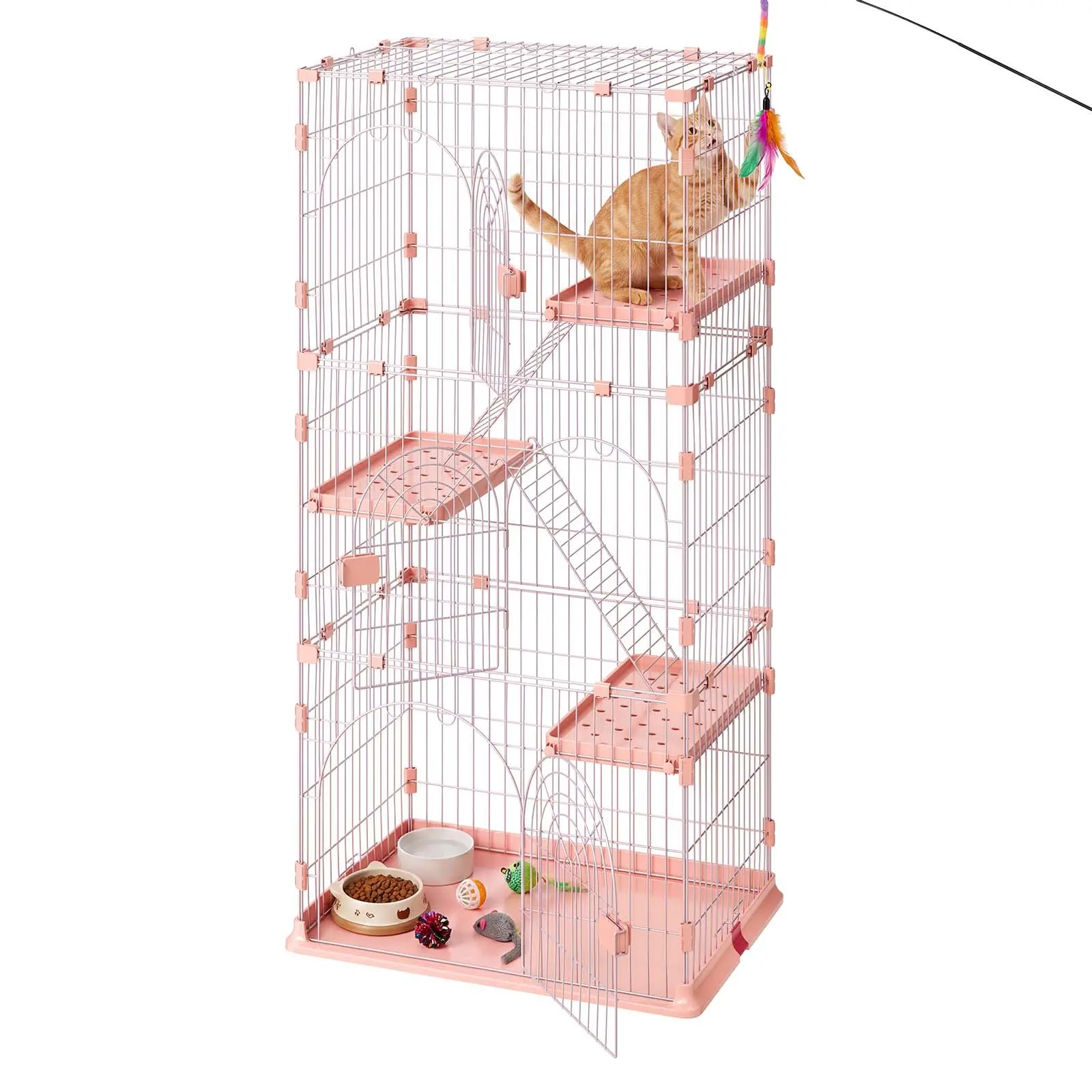 VEVOR Cat Cage 4-Tier 33.07" x 23.82"x64. 37" DIY Cat Playpen with Ladders, Indoor Enclosure Detachable Metal Wire Kennel Crate, Large Exercise Place for 1-2 Cats, Kittens, Ferrets, Small Animals, Pink