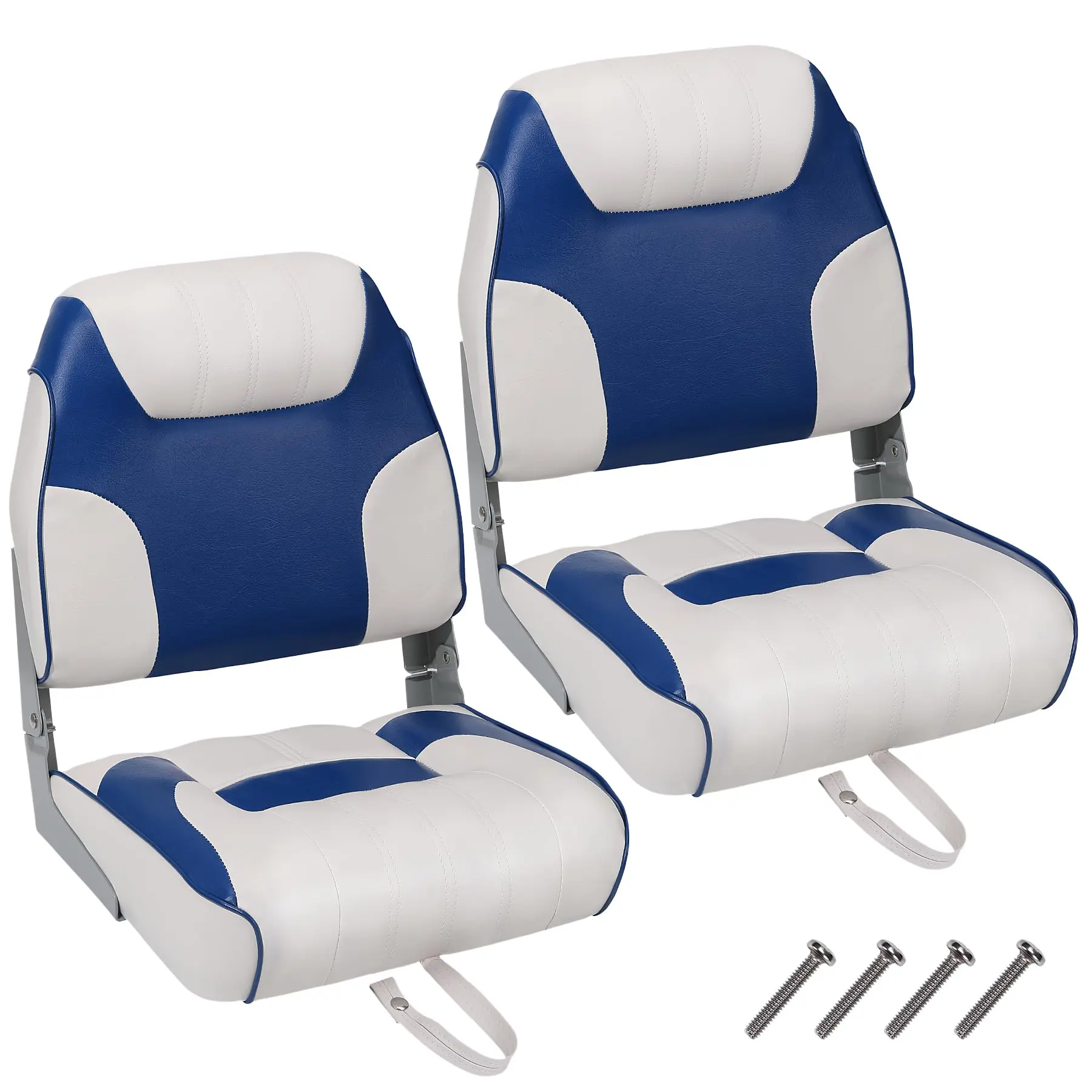 2 Pack Folding Boat Seats Low Back, Fishing Chairs for Bass Boat Speedboat Canoe Kayak – Heavy Duty Fold Down w/ Thick Padding