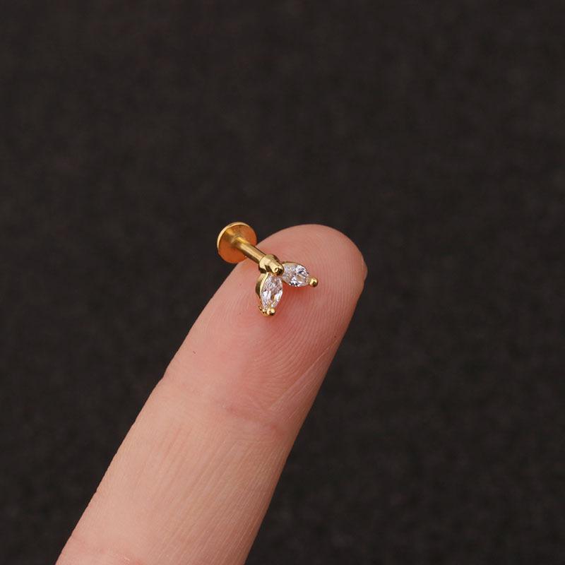 24Pcs 16G Gold CZ Internally Threaded Labret Set, 316L Stainless Steel Cartilage Stud Pack, Hypoallergenic Internally Threaded Nose Studs for Women Men