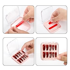 32 Pack Press on Nails Boxes, 2.75 x 2.75 Inch Press on Nail Display Case, Acrylic Fake Nails Storage Package Containers with 120 Adhesive Nail Tapes for Press on Nail Business Nail Art Salon