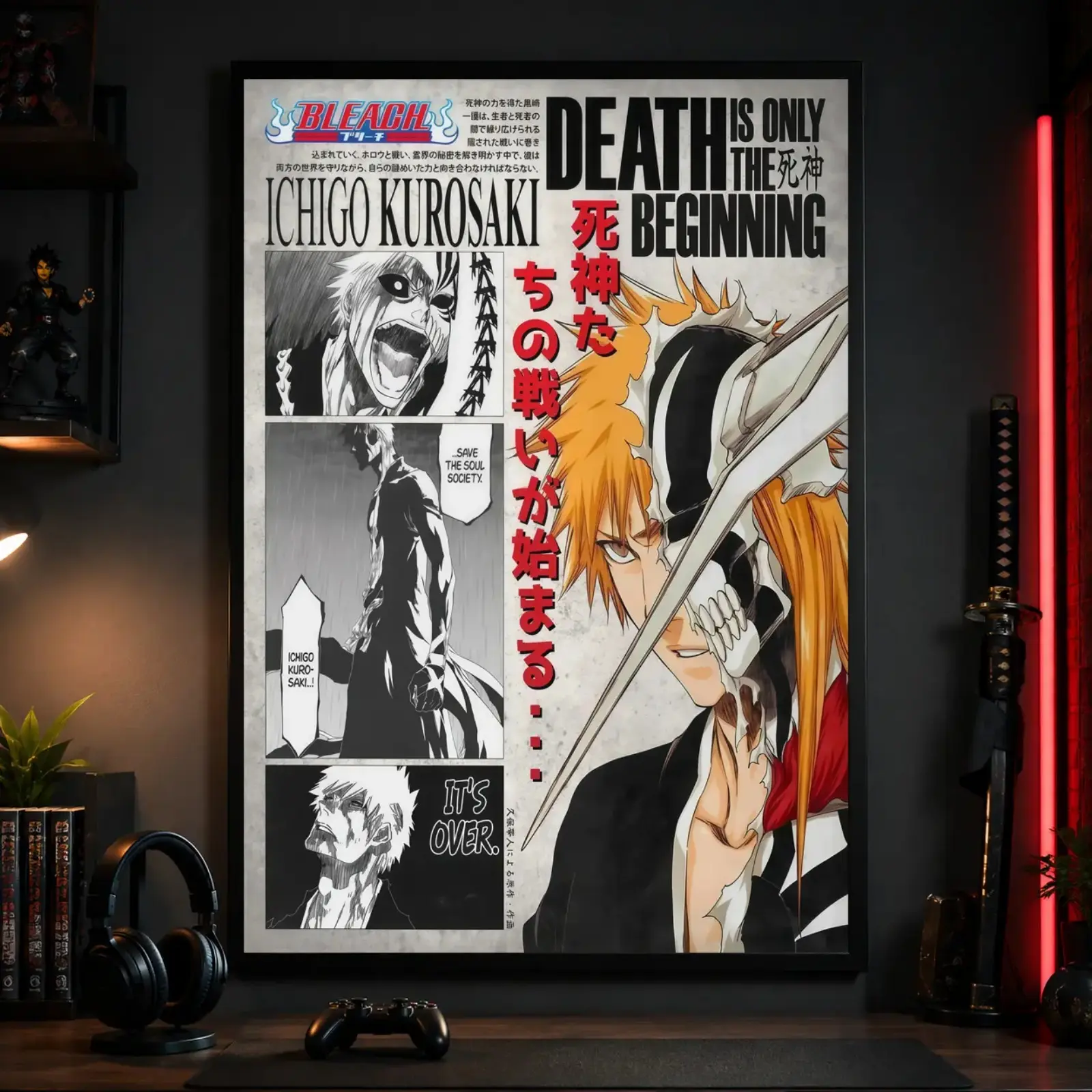 Bleach Ichigo Kurosaki Anime Manga Poster Art Print, Retro Simple Japanese Wall Decor Artwork Canvas Poster Wall Decor, Aesthetic Room Decorations, Trendy Home Decor,anime wall art,bedroom canvas poster