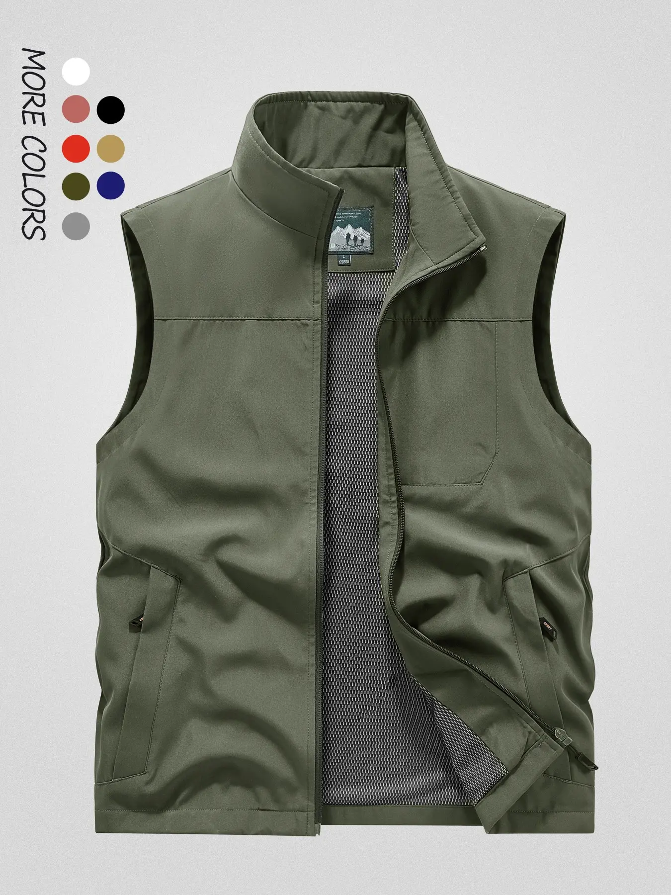 Men's Fishing Vest for Spring Summer, Outdoor Hiking Camping Tactical Vest, Multi-Functional Zip-Up Long Sleeve Casual Vest