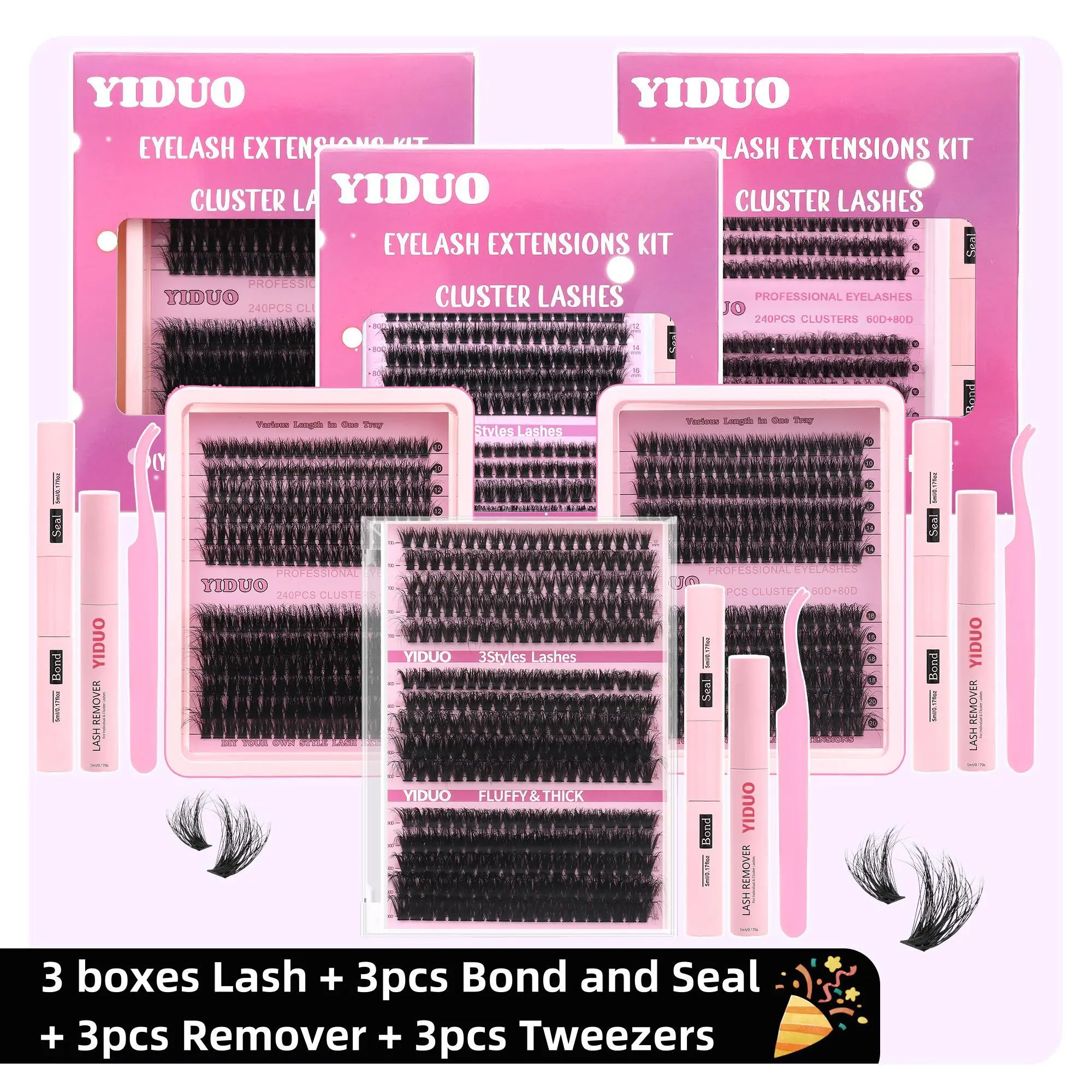 3 Styles Lash Extension Kit, Includes 3 Boxes False Lashes, Glue, Remover, Tweezers, DIY Eye Makeup, Holiday Gift, Beauty & Personal Care