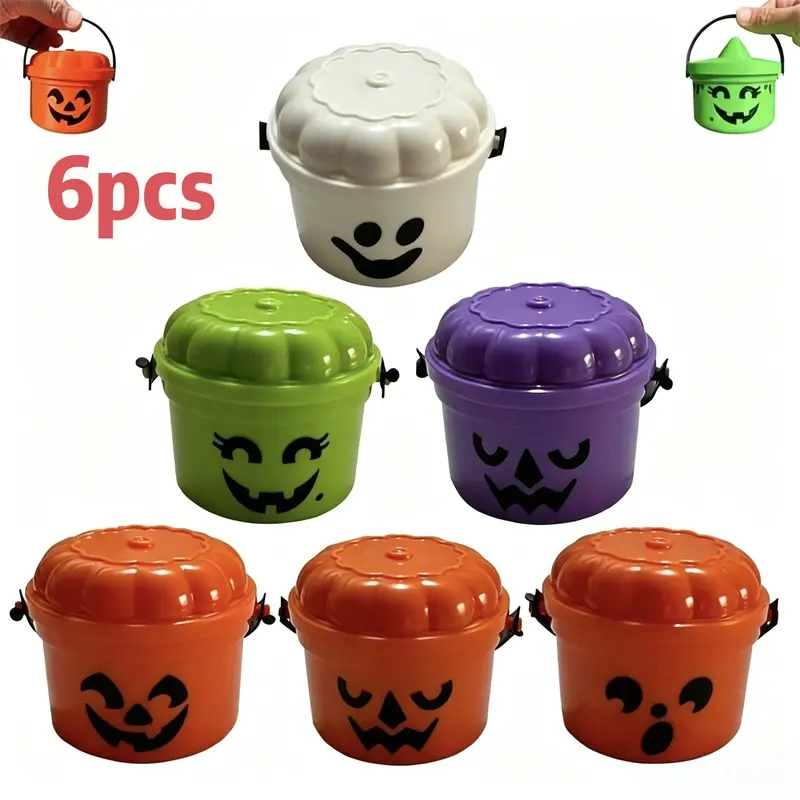 6pcs horror mini Boo bucket doll mini Halloween retro Boo bucket Halloween pumpkin bucket decoration pranks or candy props home decoration.