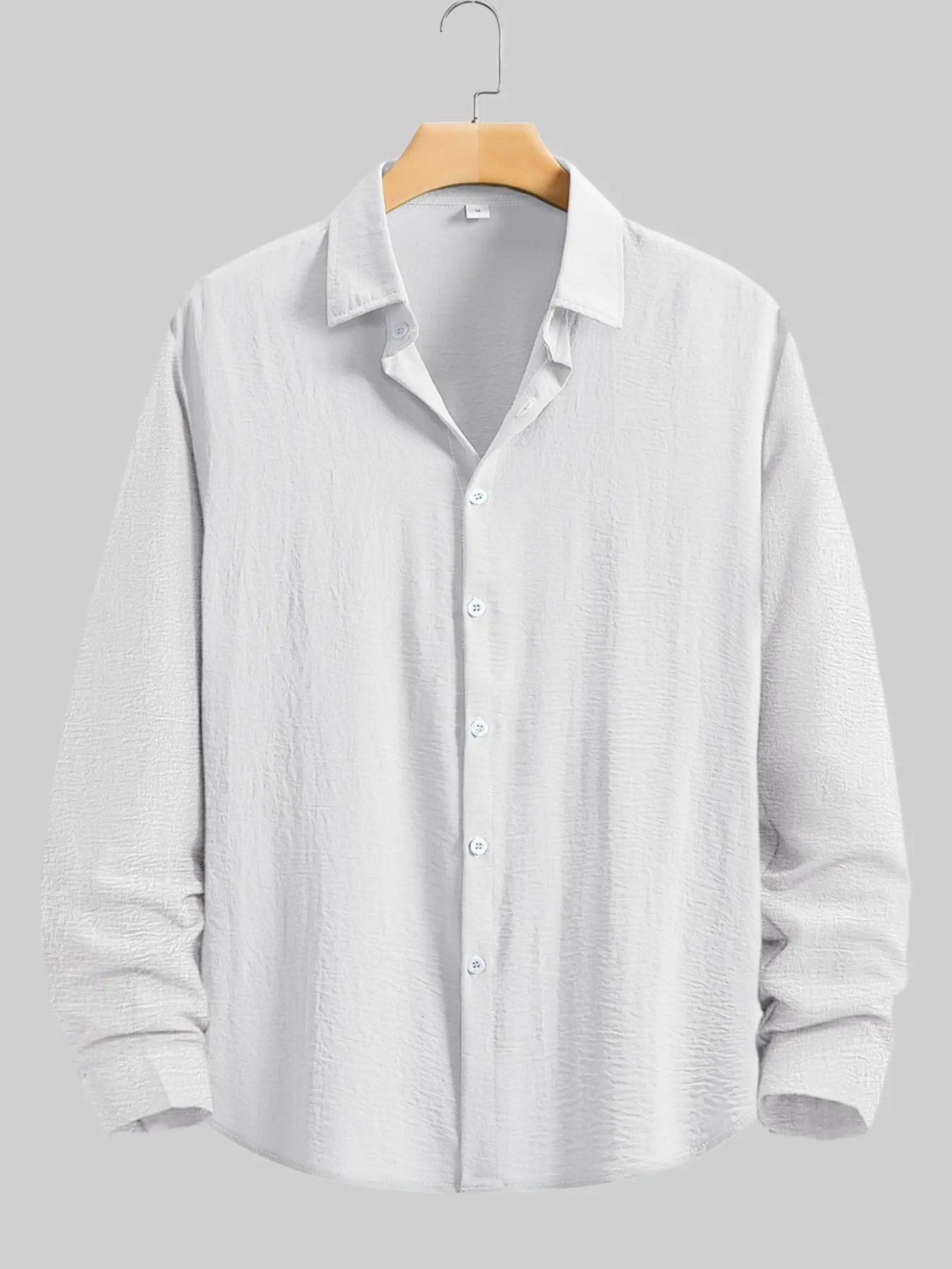 Men's Spring & Fall Outdoor Casual Wrinkled Ice Silk Long Sleeve Button Shirt, Thin Woven Fabric, Fitted Style, Solid Color, Top