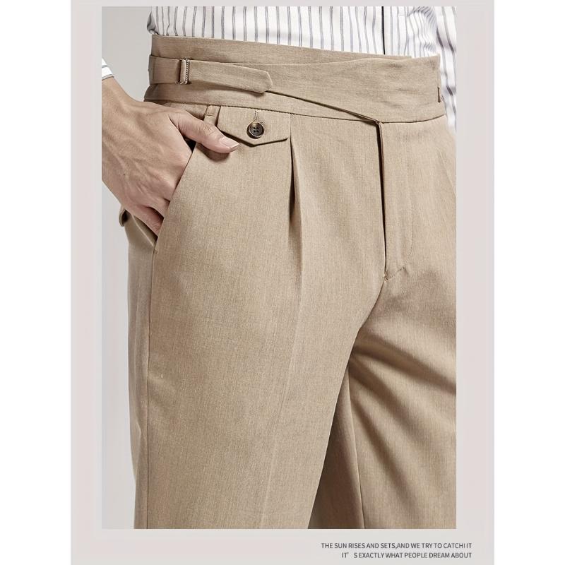 Men's waist less short black pants - mid waist loose fit, hanging fabricBusiness casual pants, suitable for all seasons, made of fashionable men's elastic fiber material. Menswear Spandex