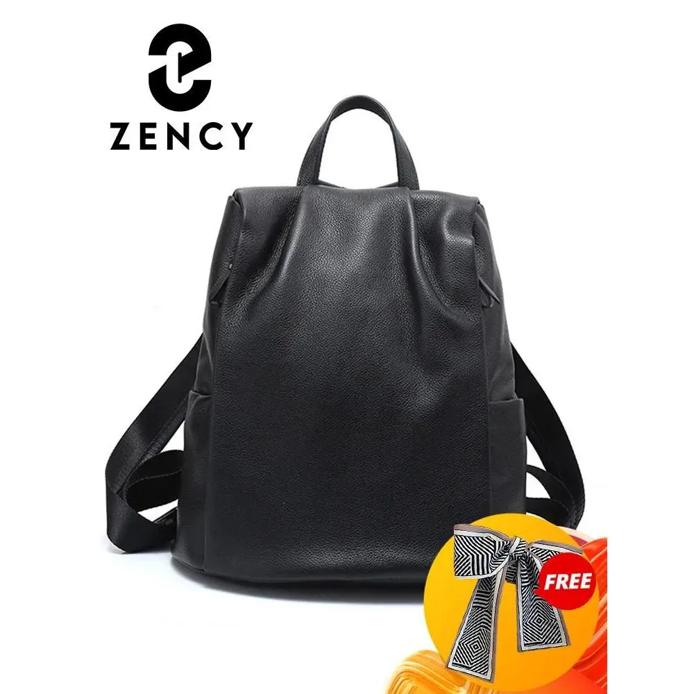 Zency Anti-theft Back Opening Backpack Purses For Women 100% Genuine Leather Black Travel Bag Fashion Knapsack Laptop Bag White