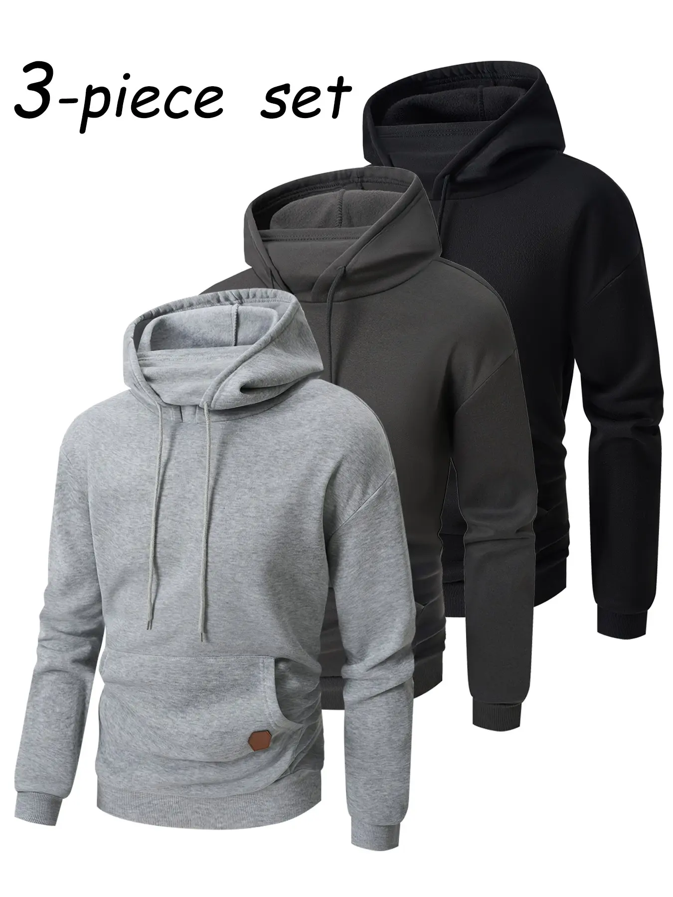 Men's Ninja High Neck Fleece Hoodie, Plain Long Sleeve Kangaroo Pocket Sweatshirt, Casual Street Style Top for Fall & Winter