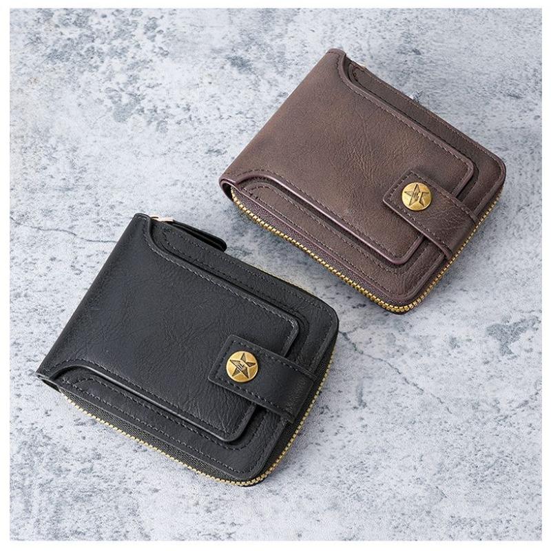 2026 New Retro Men's Short Wallet | Horizontal Zip Multi-functional Card Holder | Buckle Coin Purse