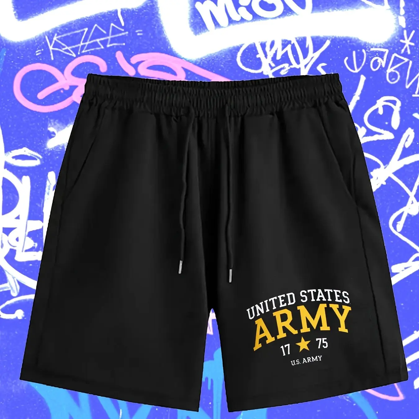 Men's U.S. Army 1775 Tribute Army Compression Shorts, Slim-Fit Geometric Digital Print, All-Season Knitted Fabric for Casual Training