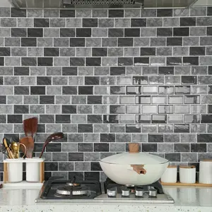 6/12 pieces classic dark grey subway self adhesive mosaic tile stickers 6.00 x 12.01 Inches matte marble texture waterproof moisture proof for kitchen balcony sink bathroom dining room wall decor
