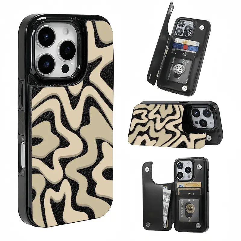 Minimalist Creamy Fluid Line Card Holder, This phone case features a card slot function, can store bank cards, transit cards and other cards, suitable for iPhone 17/16/15/14/13/12Pro ProMax Plus  Air series, and makes a great gift for girls.