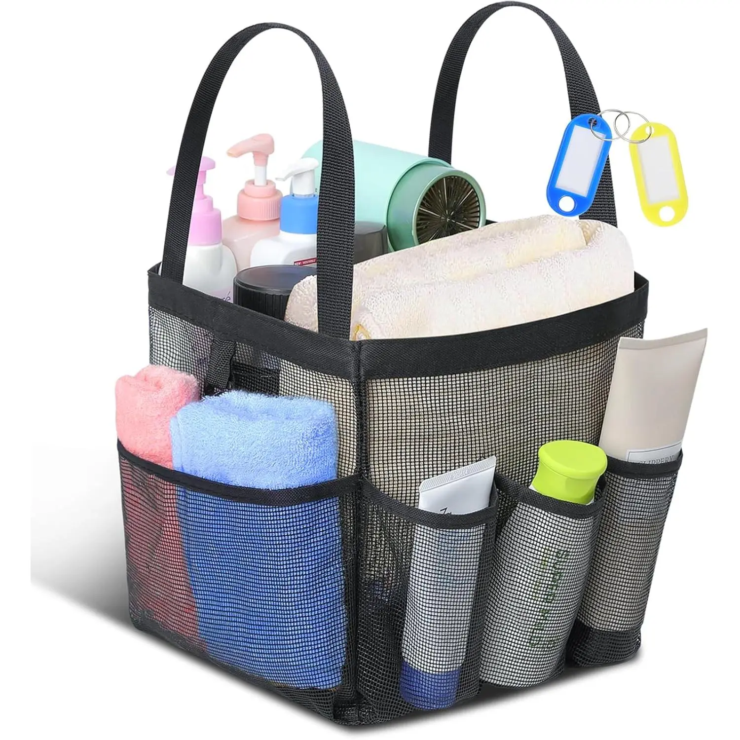Mesh Shower Caddy Tote, Large Shower Caddy Basket Portable, Quick Dry Hanging Toiletry Bag, 8 Storage Pocket Handle Bath Organizer for College Dorm, Gym, Camp, Travel