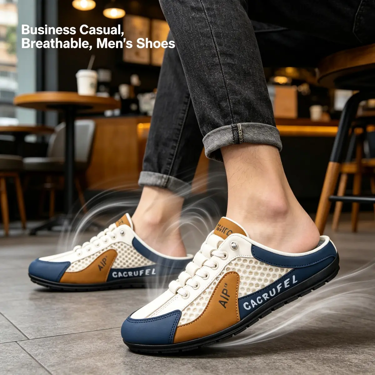 Men's Breathable Mesh Mule Athletic Sneakers - Slip-On Half Slipper with Letter Print Fabric, EVA Lightweight Cushioned Elastic Sole for Summer, Street, All Seasons