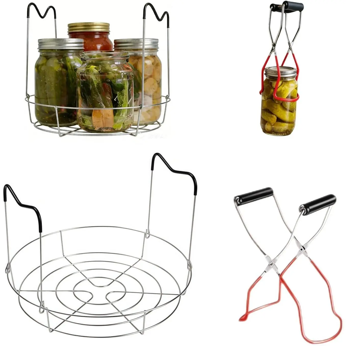 2PCS 11.4" Stainless Steel Canning Rack & Jar Lifter Tongs Set, Heat Resistant Non-slip Jarring Kit for Water Bath & Pressure Canner Pot, Fits 6 Quart or 7 Pint Jars
