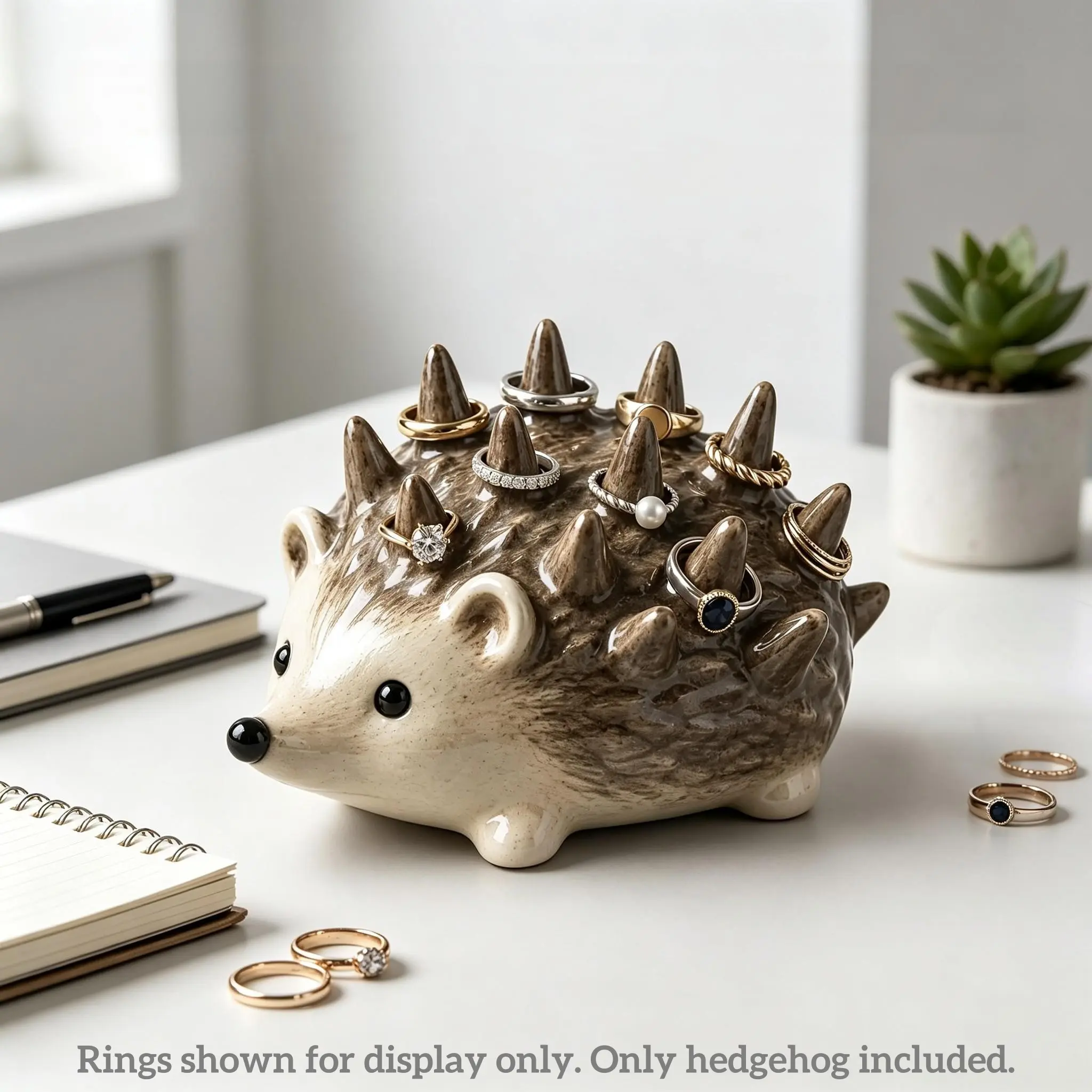 Resin Hedgehog Ring Holder, Desktop Jewelry & Trinket Tray, Tabletop Decor Figurine for Bedroom, Bathroom, Entryway Dresser, Creative Holiday Gift