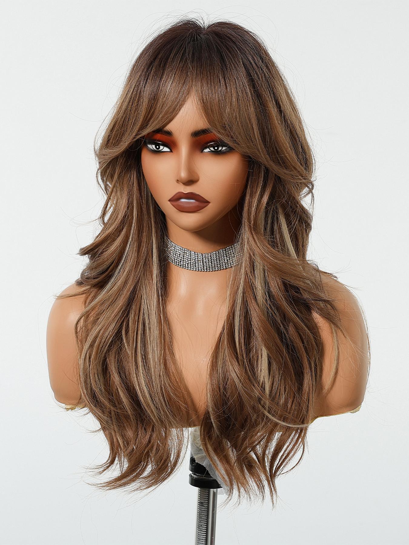 24 Inch Long Layered Cut Wigs for Women, Gorgeous Fluffy Wigs, Synthetic Full Machine Wigs for Party, Daily Use, Synthetic Material Wigs