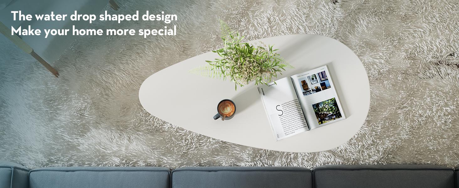 Modern Coffee Table White Oval Coffee Tables for Living Room Simple Center Table for Small Space Home Office Easy Assembly 22.2" D x 42.5" W x 17.1" H, White