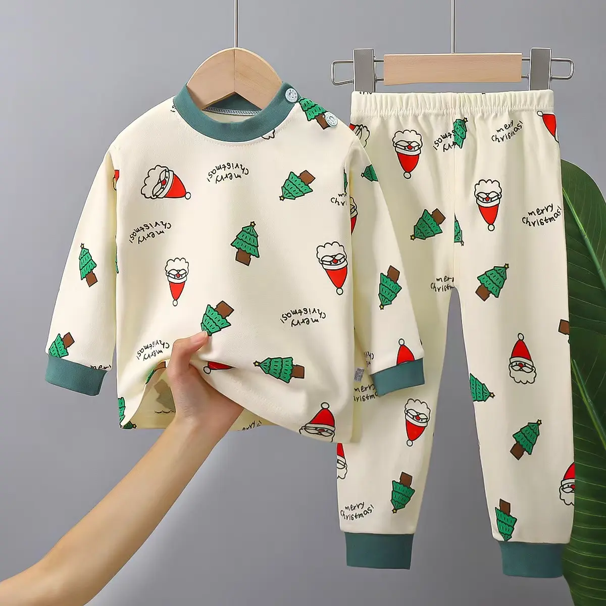 Boys' New Pajama Set, Cartoon Dinosaur Print Round Neck Long Sleeve Top + Printed Long Pants, Comfortable Casual Home Wear, Polyester Fabric Flame Retardant Tested