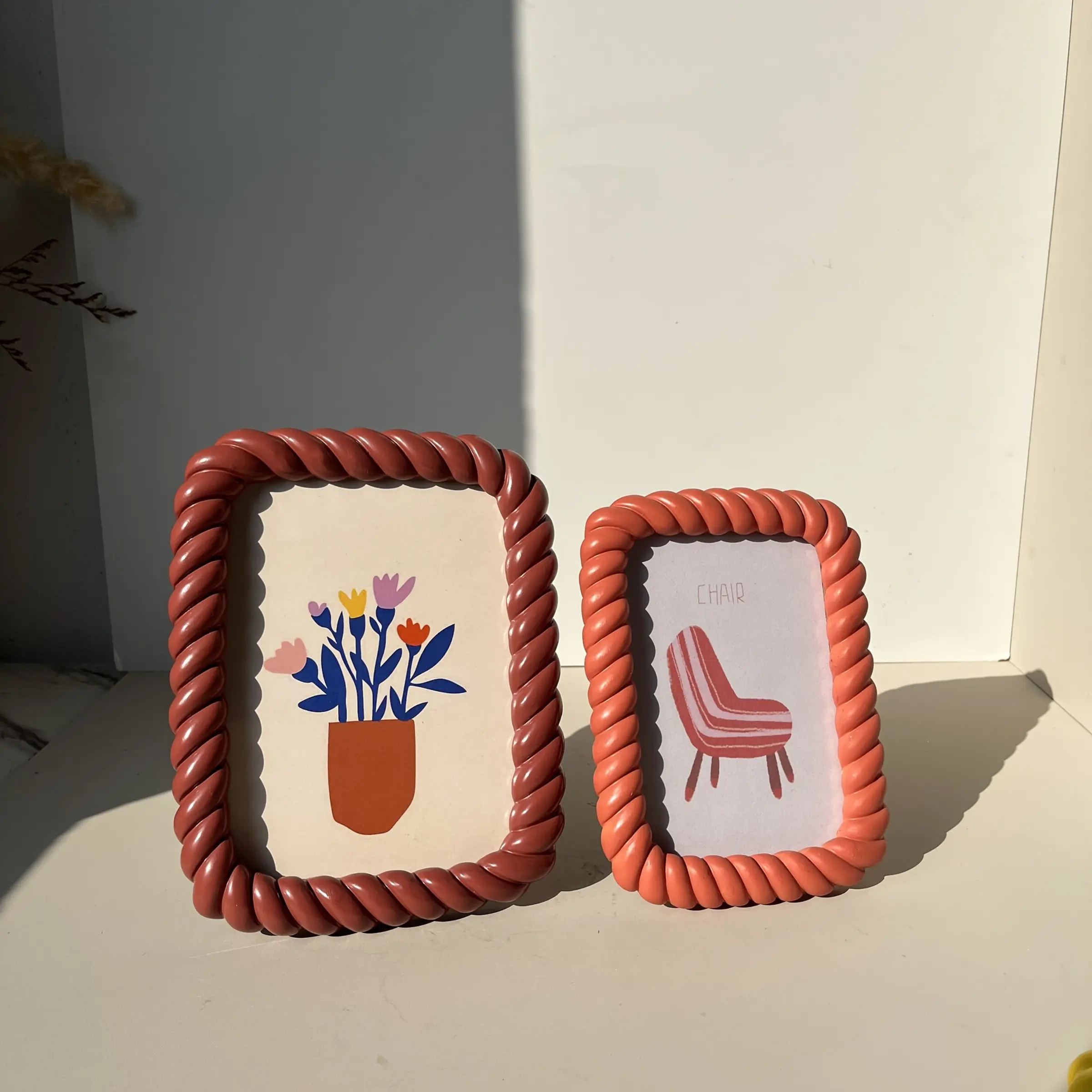 Resin Photo Frame 6/7 Inches, Cute Wave Border Design, Olive /terracotta /lemon, Home Decor Picture Display Stand, Picture Frames