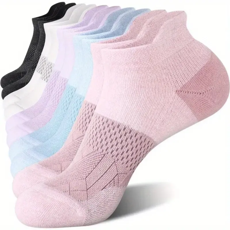 Unisex Polyester Blend Compression Low-Cut Ankle Socks (5 Pairs, Multi-Color Patchwork) - Arch Support, Moisture-Wicking, Breathable All-Season Athletic Socks for Running, Gym, Athletic Wear
