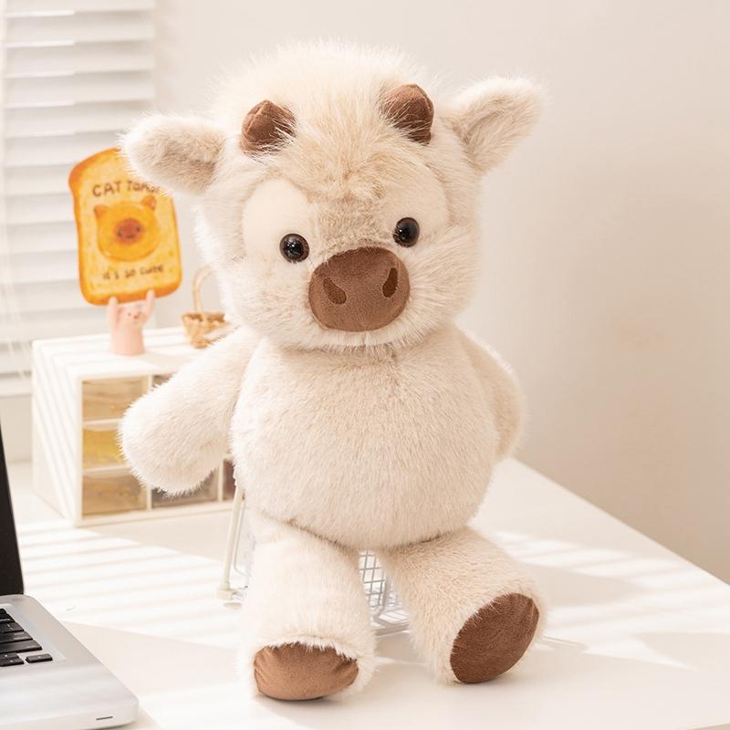 Wholesale Cuddly Plush Toys Cattle High Quality Fluffy Sitting Pose Doll Warm Cozy Children Companion Xmas Gift Home Decor Gift