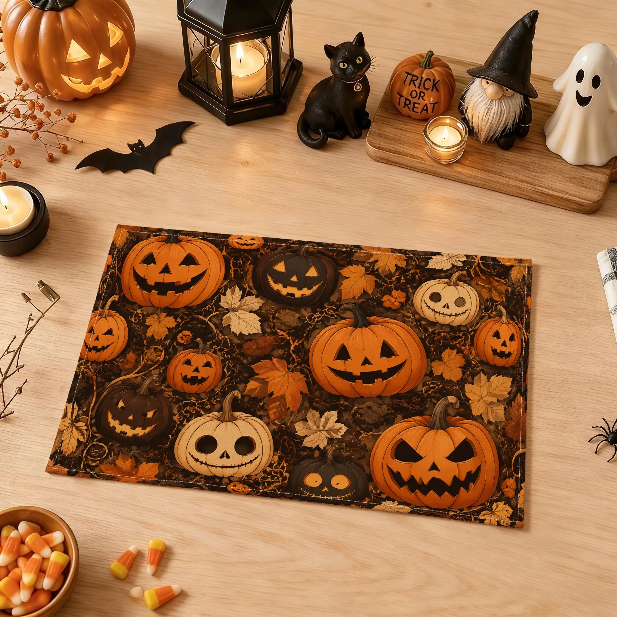 4/6pcs Halloween Pumpkin & Fall Leaves Placemats, Cute Gothic Style for Dining Table, Kitchen, Halloween Party & Home Decor, Halloween Gifts, Party Decoration