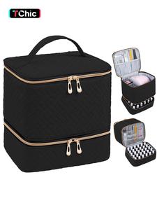 nail polish carrying case bag-holds 30 bottles, double-layer nail polish storage and nail dryer case, cosmetics organizer
