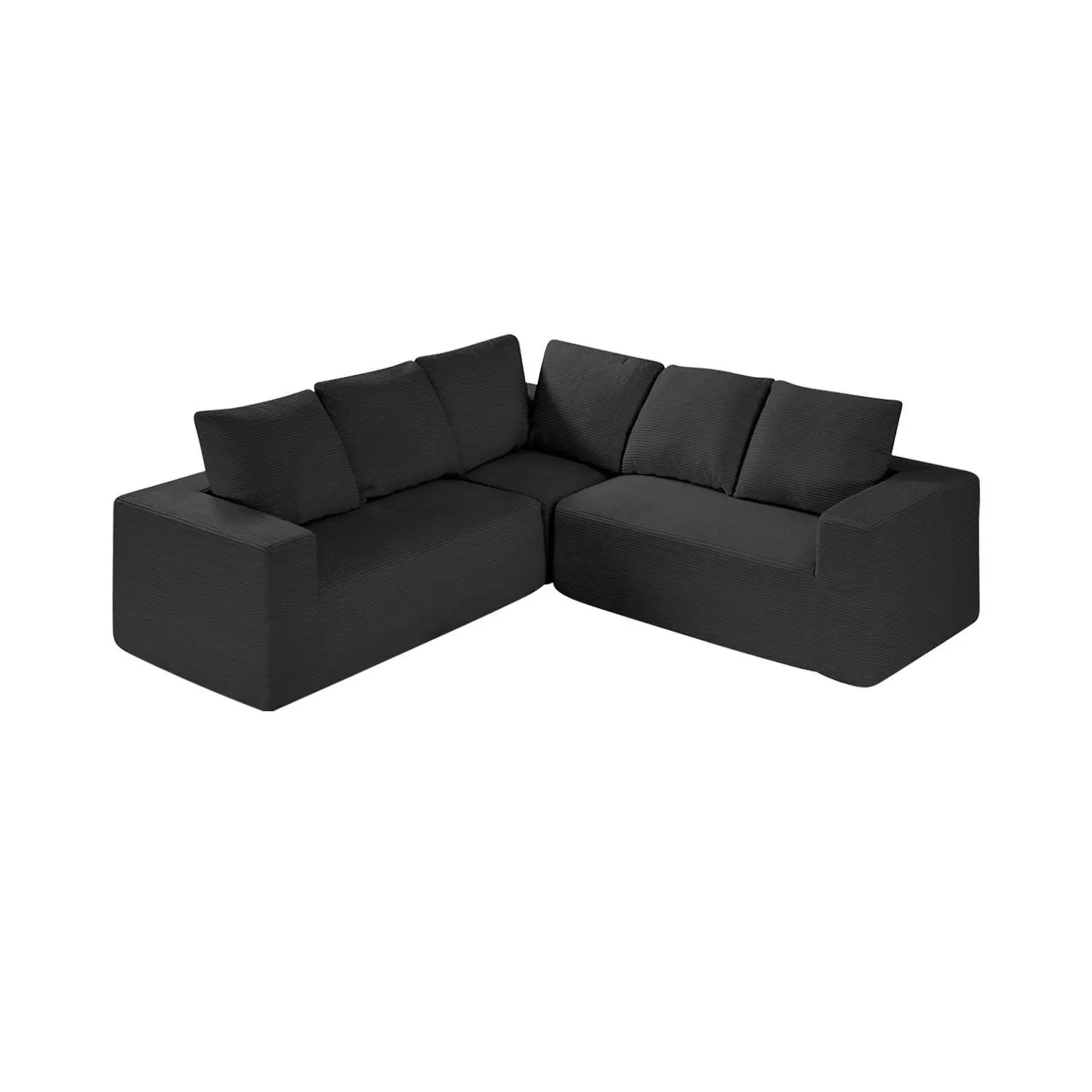 【Summerfinds】VEVOR L-Shaped Corduroy Modular Upholstered Sofa, Deep Seat Cloud Couch with High-Rebound Sponge, Cushioned for Living Room, Bedroom, Black