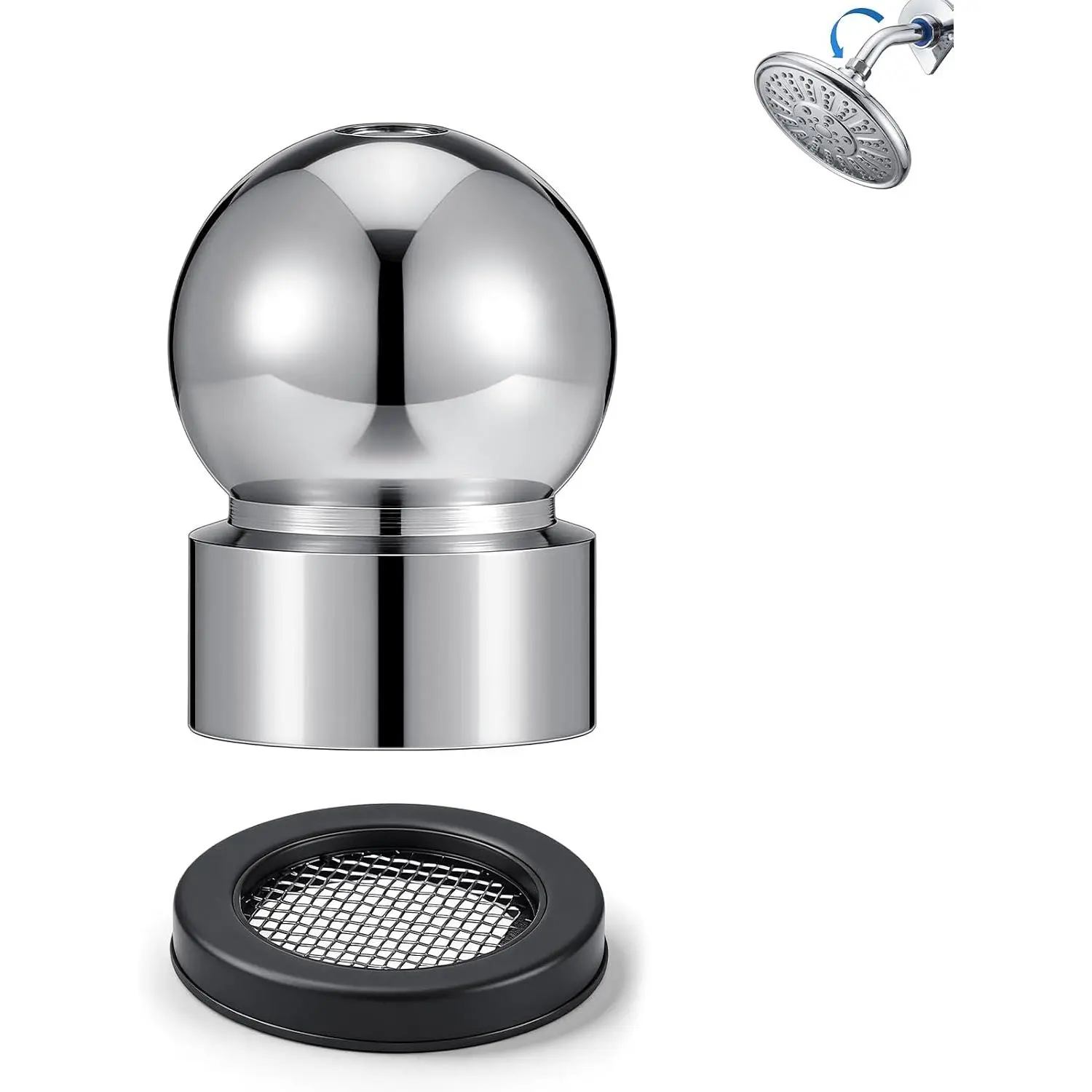 1 Pack 1/2-inch Iron Pipe Shower Arm Ball Adapter with Gasket Washer Filters Shower  Ball Joint ,  Fit for Standard Swivel Heads (Chrome Finish)