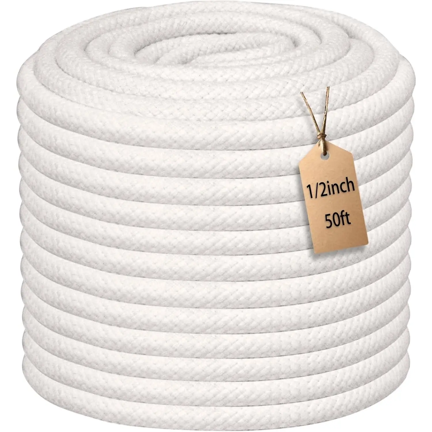 50 Feet 1/2 Inch Braided Cotton Rope - Soft White Cotton Cord for Clothesline, Swing, DIY Projects & BasketsGift