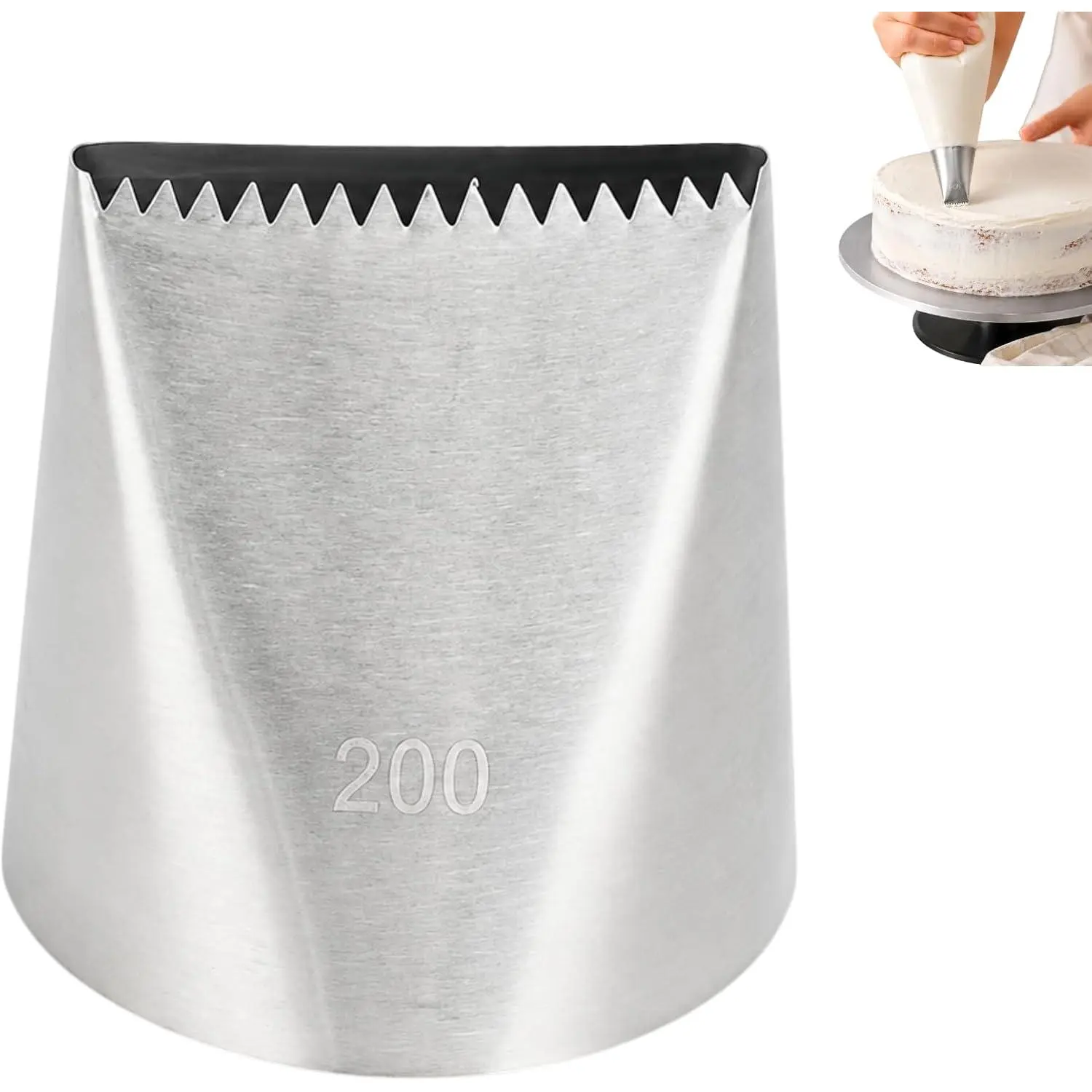 Professional Stainless Steel Cake Decorating Icing Tips Set - Size #200 Crumb Coat Piping Tips with Smooth Flow for Cakes & Cupcakes