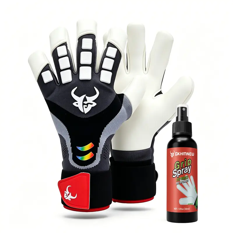 GKHMNEW Goalie Gloves - Adult Soccer Gear, Goalkeeper Equipment, Football Equipment with 30ml Grip Spray, Heavy-Duty Double Wrist Protection, Non-Slip Tear-Resistant Rubber Latex for Injury Prevention